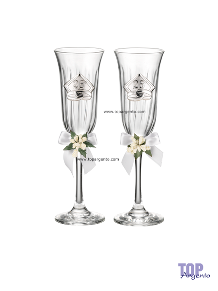 Valenti Argenti Coppia Flutes Cristallo Nozze Argento