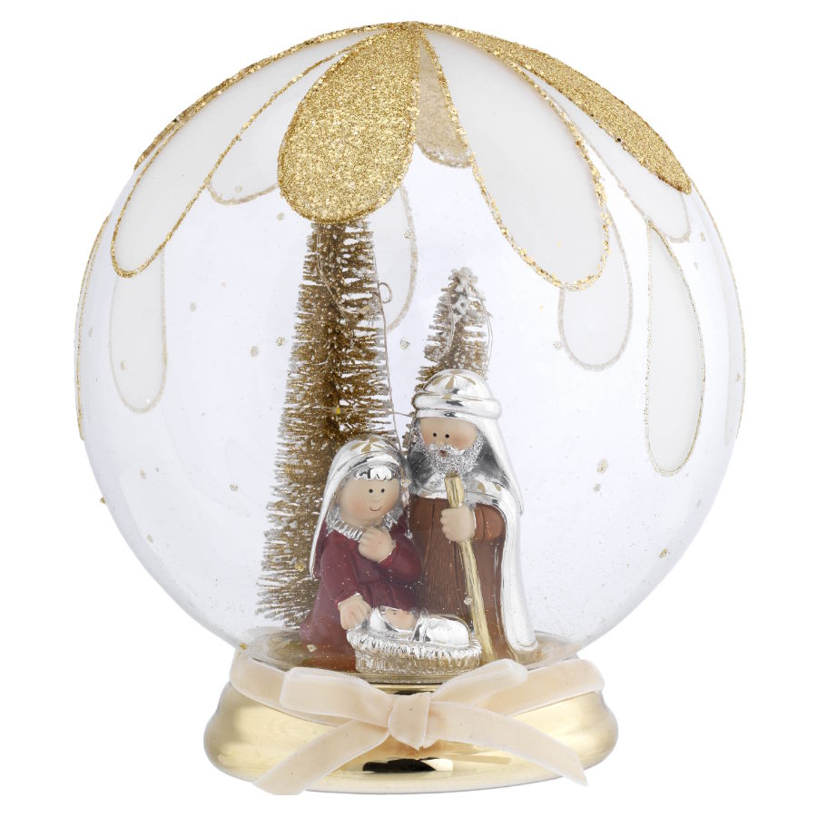 N 8574 03 OR BAGUTTA SFERA GOCCE D. 180 CON BASE ORO CON ALBERELLI LED E PRESEPE H. 75
