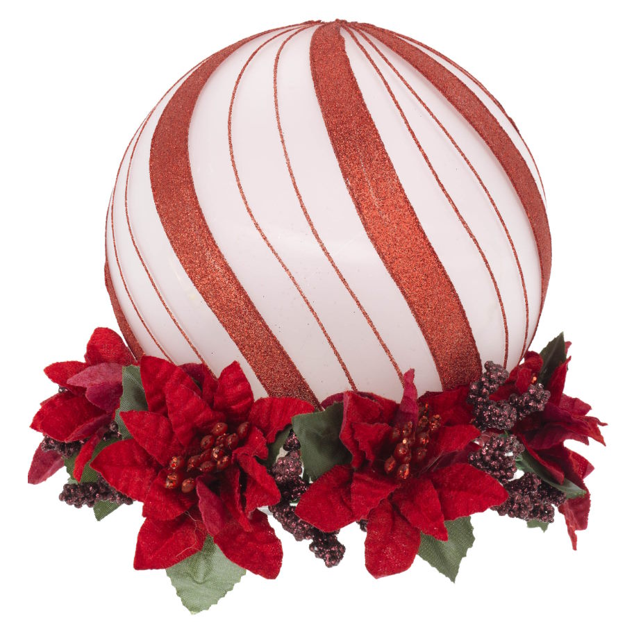 Bagutta Sfera Rossa Su Base Floreale Rossa N 8578-03 RO è una decorazione natalizia elegante che unisce il calore del rosso, perfetta per un Natale vibrante e raffinato.