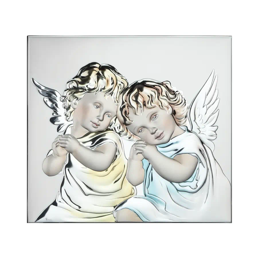 Thilia pannello colorato lamina argento Angeli cm 29x26,5 cod. 453438