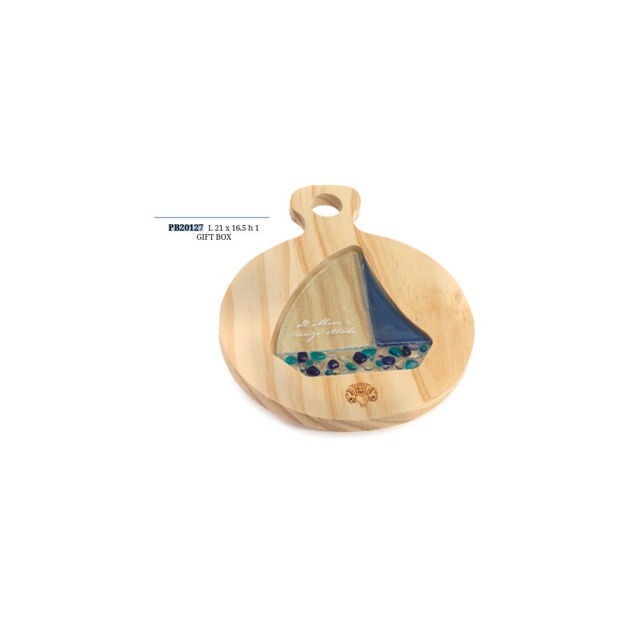 PABEN TAGLIERE 'IL MARE E' SENZA STRADE' 21 CM. LEGNO VETRO G.BOX cod. PB20127