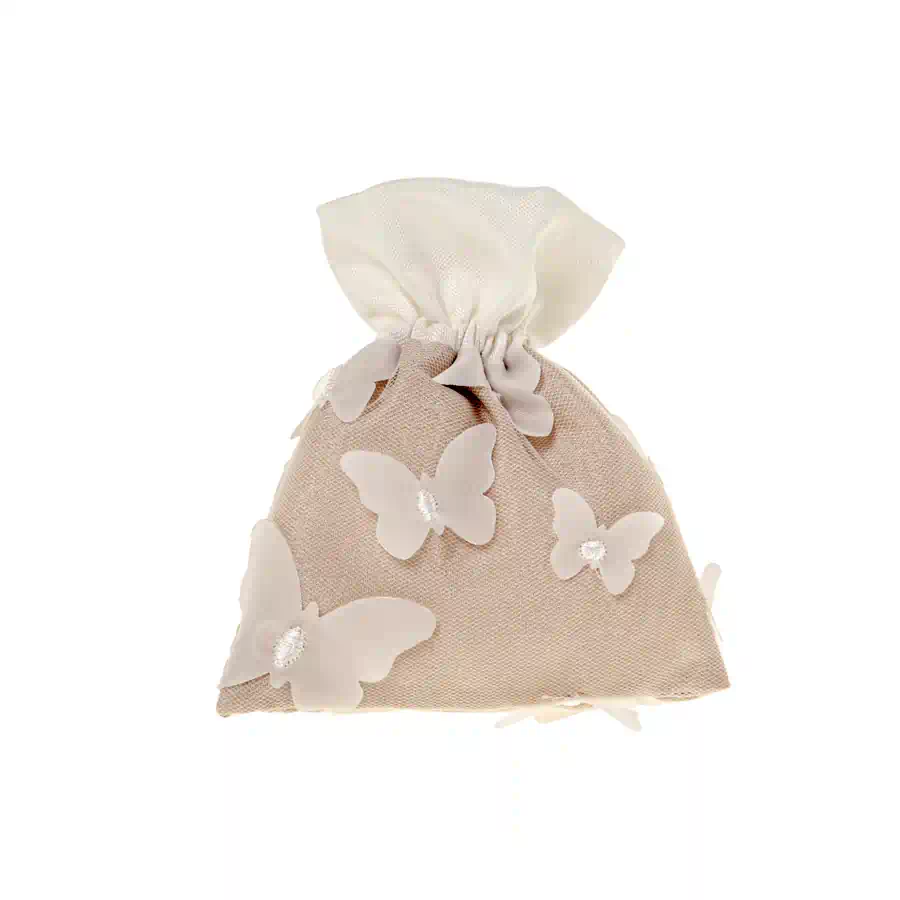 Etm Butterfly sacchetto per confetti tortora con farfalle C2672