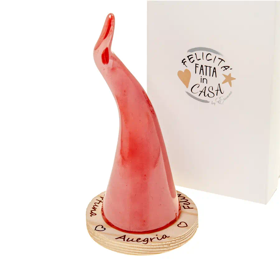 Etm Cornetto rosso con base in legno cod. 02A259