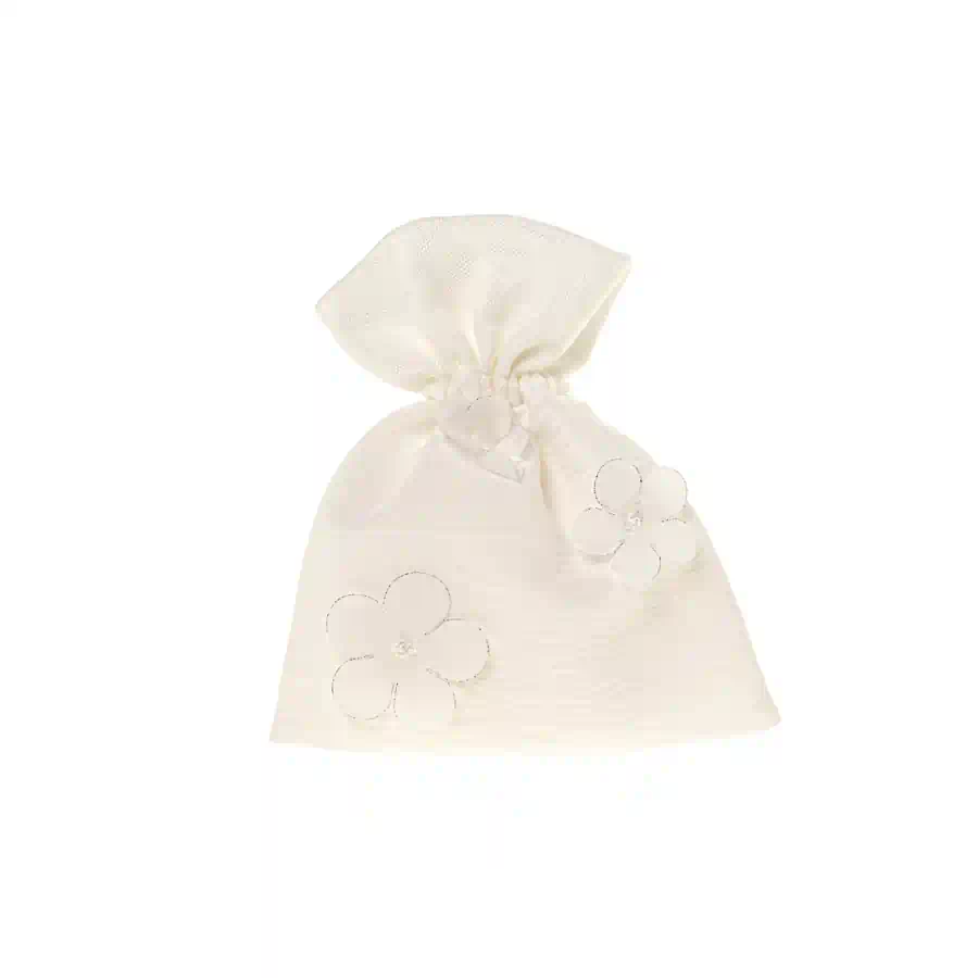 Etm Flower sacchetto per confetti bianco con fiori C2673