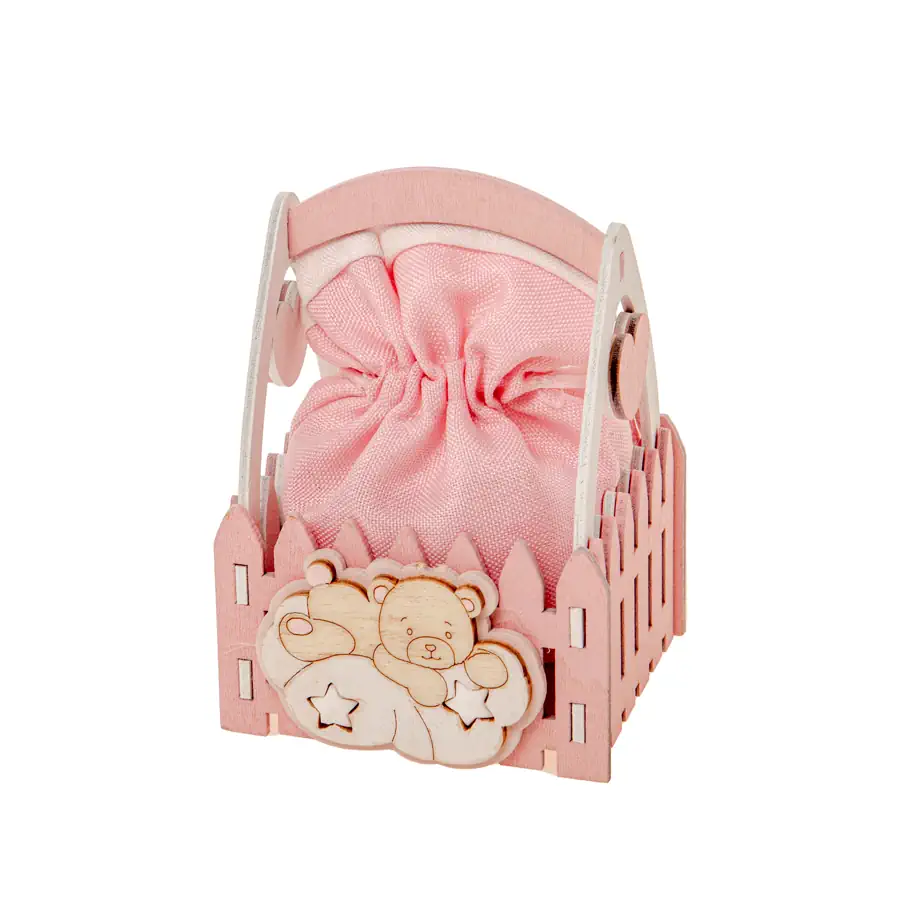 Etm Two stars cesto rosa sacchetto porta confetti battesimo SC657