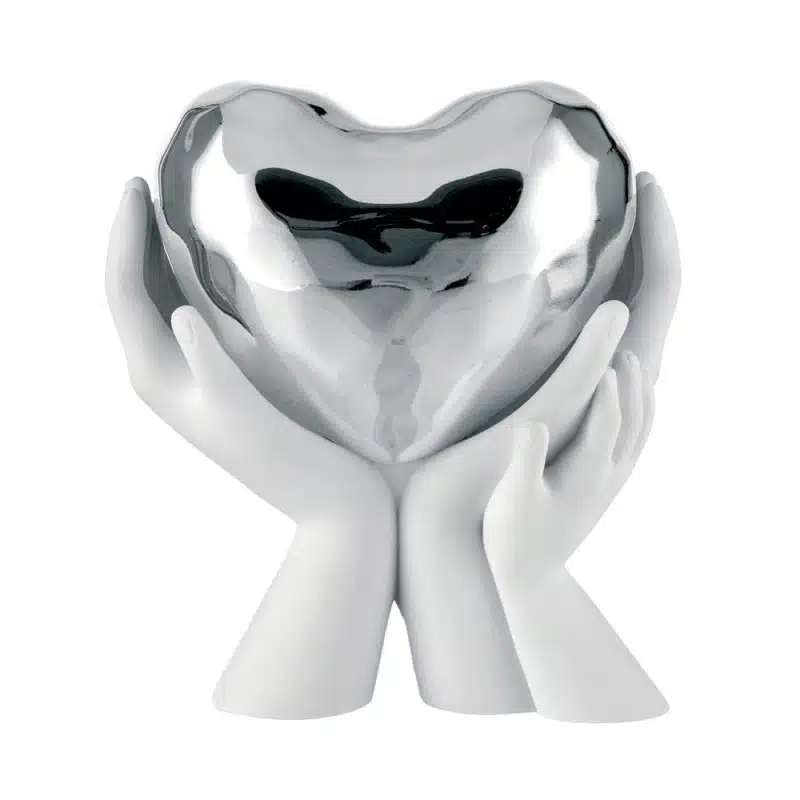 bongelli scultura mani doppie con cuore argento grande 12x13cm