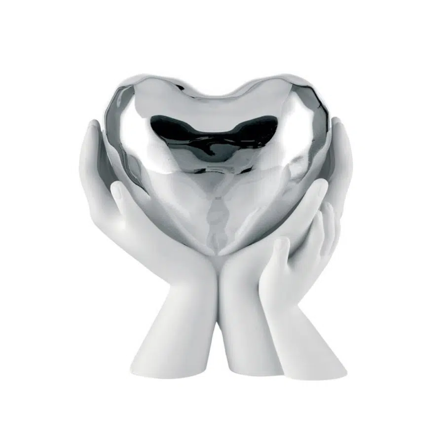 bongelli scultura mani doppie con cuore argento piccolo 10x9cm