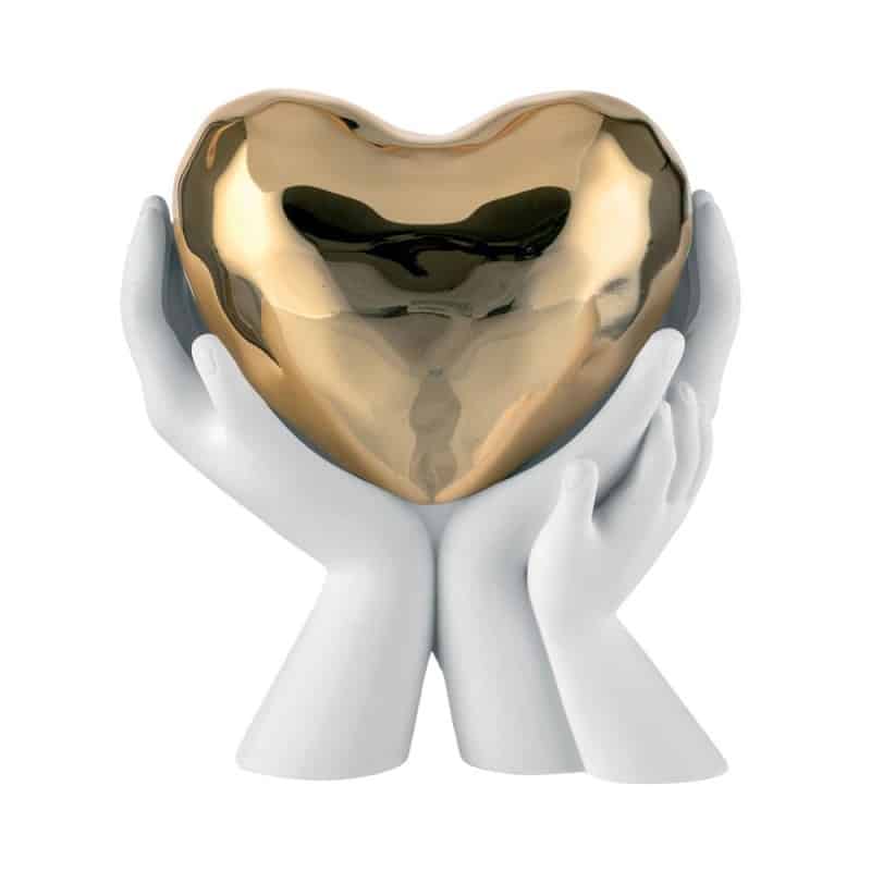 bongelli scultura mani doppie con cuore oro grande 12x13cm