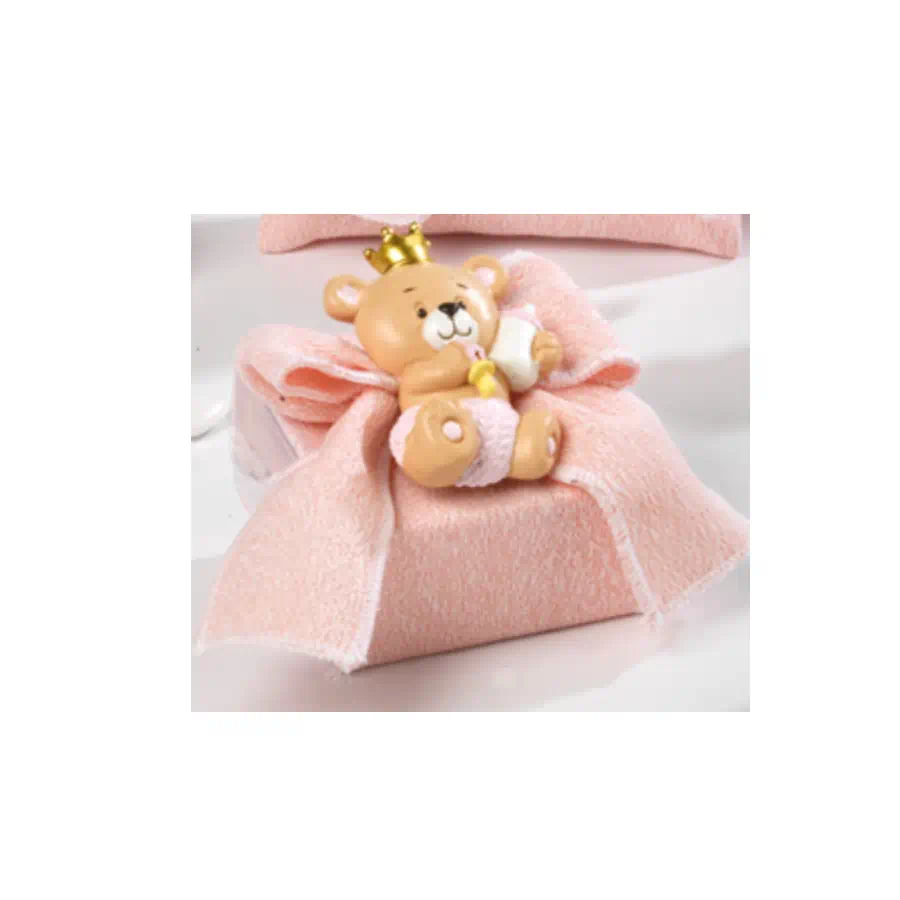 Yvonne Gontier portaconfetti rosa con orsetto battesimo 8256261