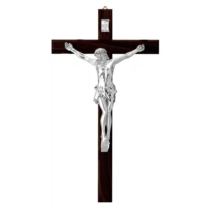 Valenti Cristo in resina argentata su croce legno R 18142 1 ARG