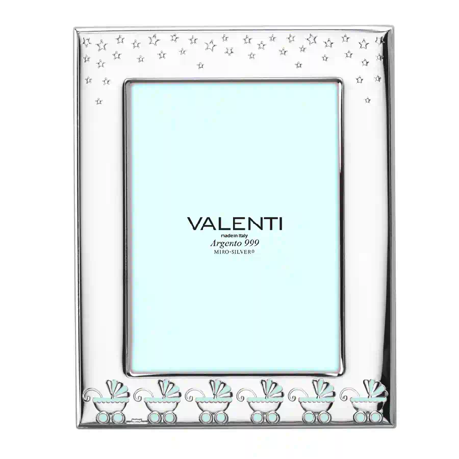 Valenti Portafoto argento con carrozzine celeste 73128 4LC