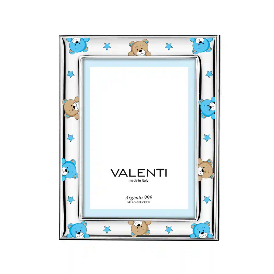 Valenti Portafoto argento con orsetti celesti cod. 73180 4LC