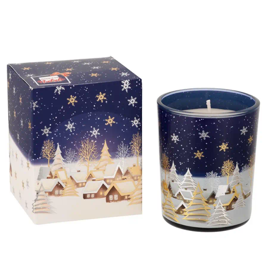 Bagutta bicchiere blu con candela cera profumata lavanda N 8638 BL