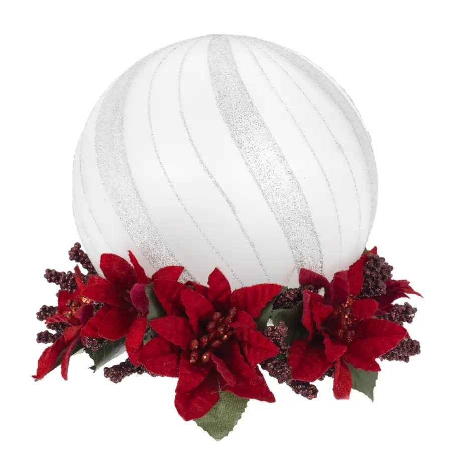Bagutta sfera led argento su base floreale rossa 15 cm N 8578 01 RO