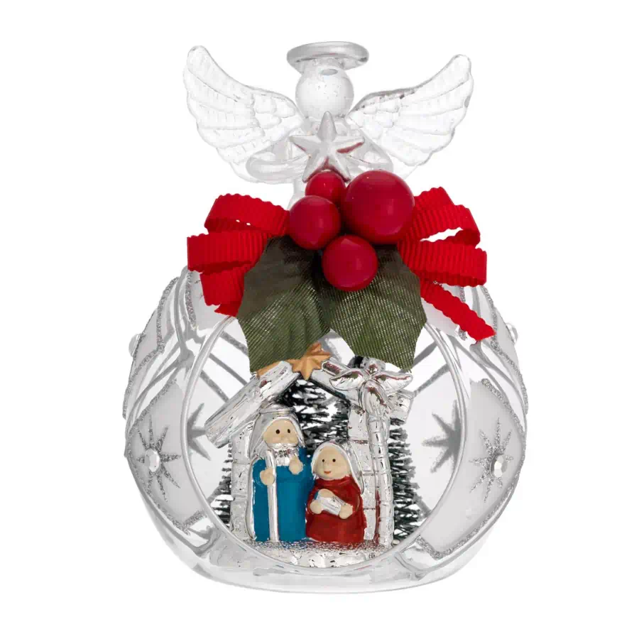 Bagutta sfera natale con angelo decorato argento N 8618