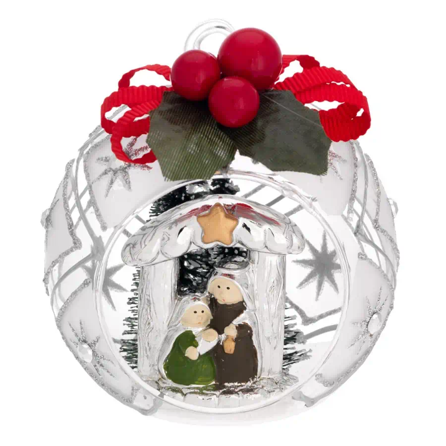 Bagutta sfera natale decorato argento con alberelli e fiocco N 8615