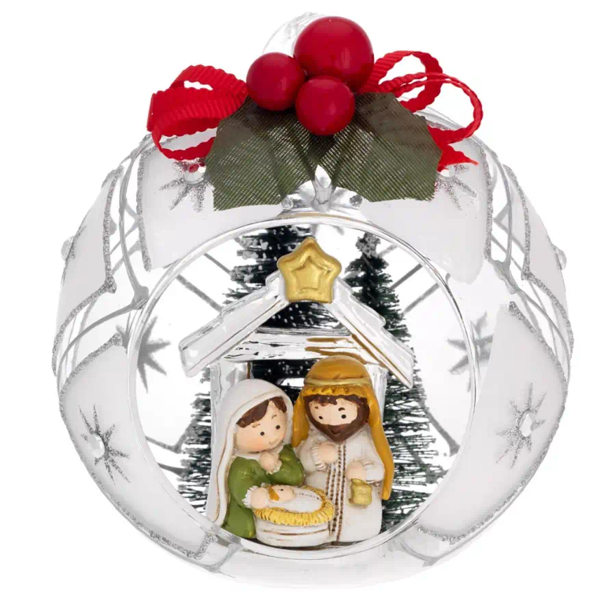 Bagutta sfera natale decorato argento con alberelli e fiocco N 8616