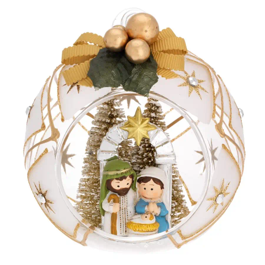 Bagutta sfera natale decorato oro con alberelli e fiocco N 8616 OR