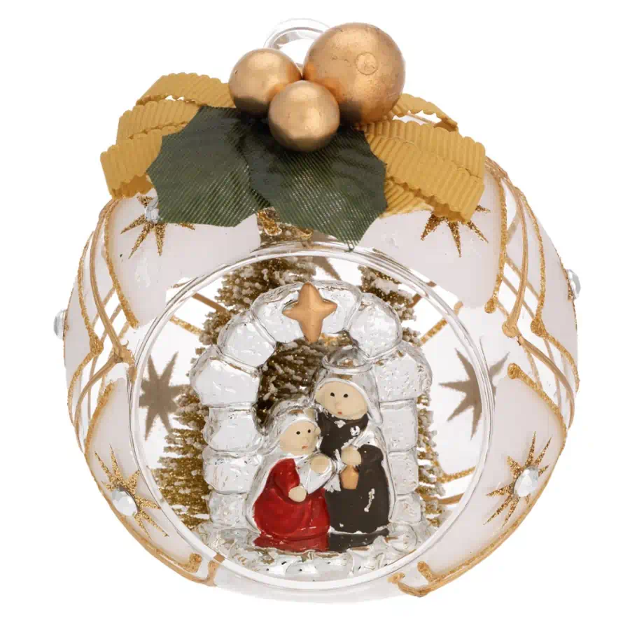 Bagutta sfera natale decorato oro con alberelli e fiocco N 8615OR