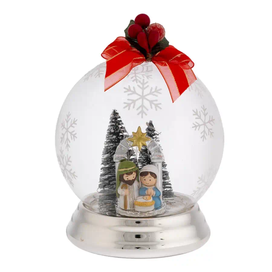 Bagutta sfera natale led in vetro soffiato argento con fiocco N 8620