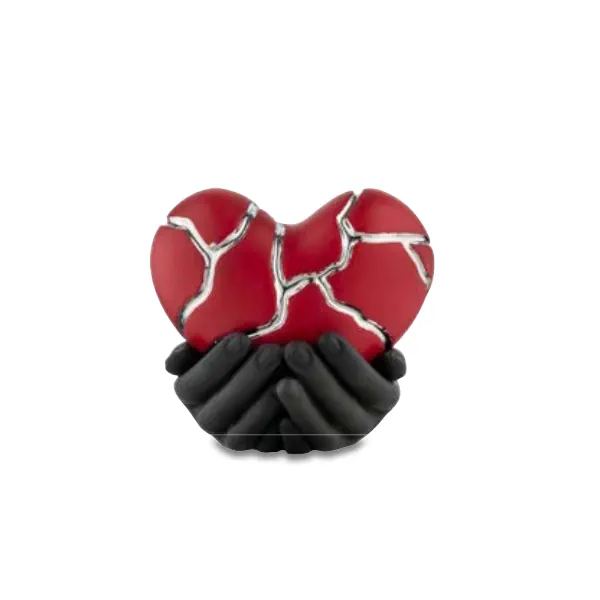 Bongelli mani su cuore crepato kintsugi 11x10 rosso nero argento cod. ME2602 1RN AG
