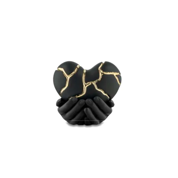 Bongelli mani su cuore crepato kintsugi 25x24 nero oro cod. ME2602 2NE OR