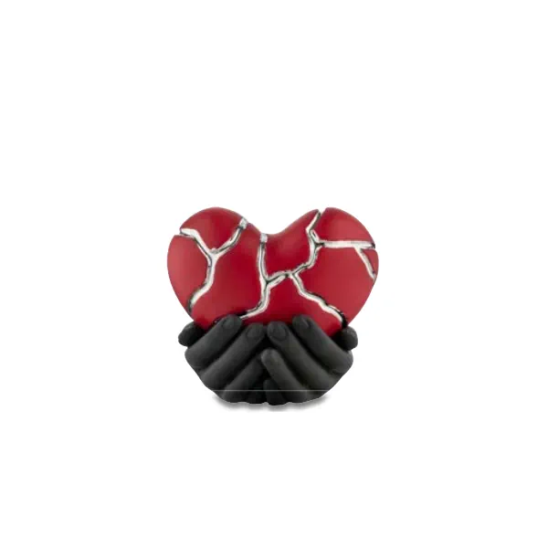 Bongelli mani su cuore crepato kintsugi 25x24 rosso nero argento cod. ME2602 2RN AG