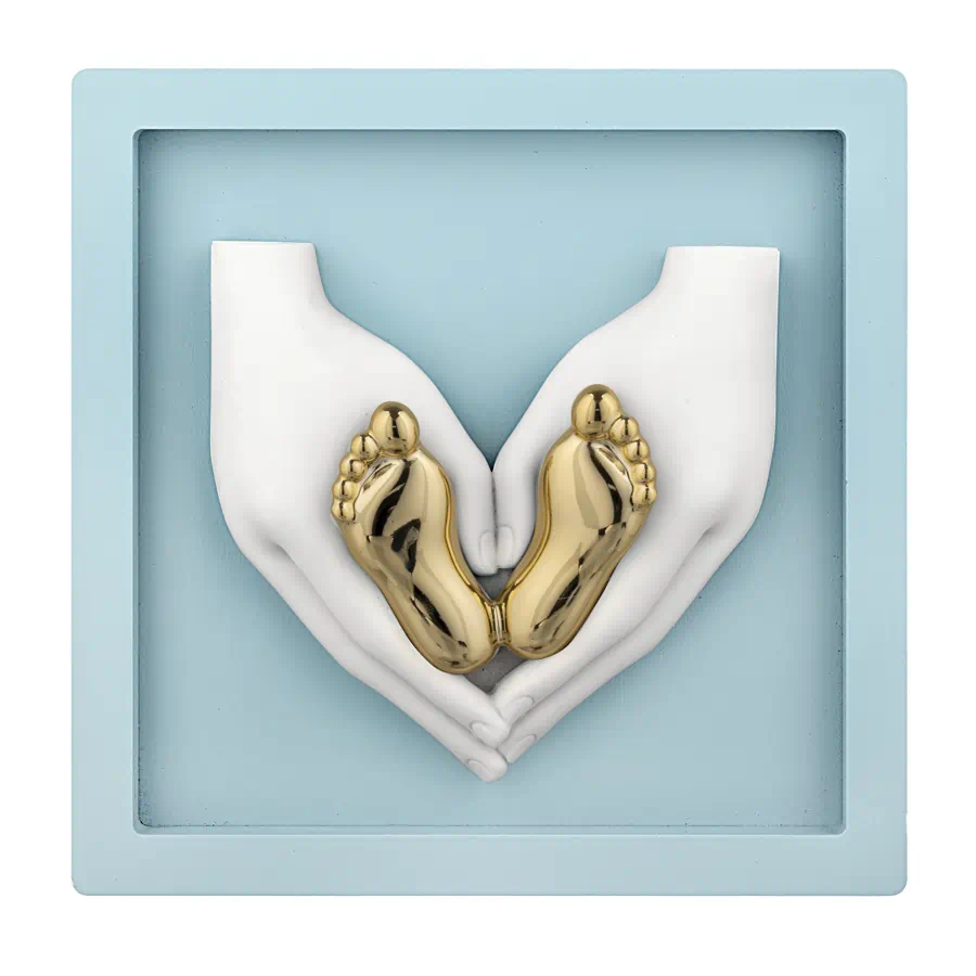 Bongelli quadretto piedini baby 16x16 celeste oro cod. ME2634 CE OR
