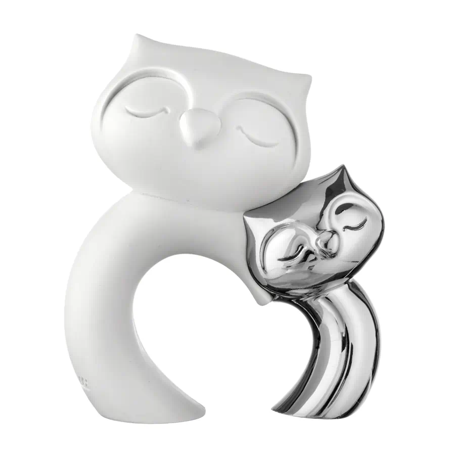 Bongelli scultura coppia gufi 12x10 argento bianco ME2622 1AG