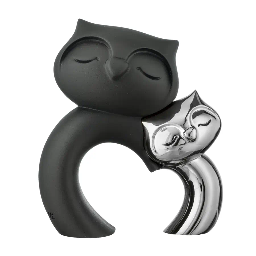 Bongelli scultura coppia gufi 12x10 nero argento ME2622 1NAG
