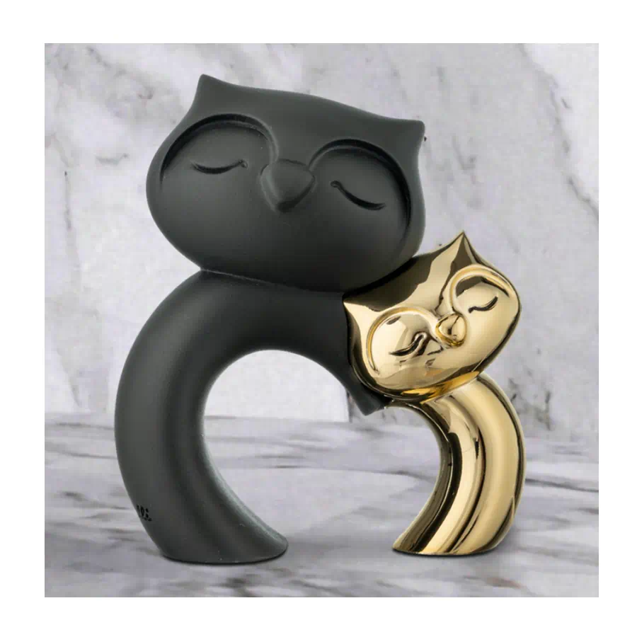 Bongelli scultura coppia gufi 12x10 nero oro ME2622 1NOR