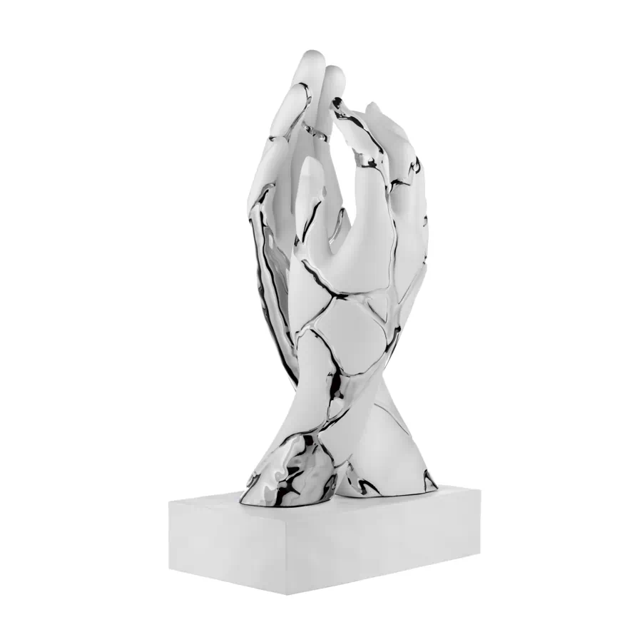 Bongelli scultura mani crepate kintsugi h.38 bianco argento base bianca cod. ME2588 2BI AG