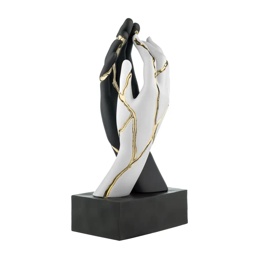 Bongelli scultura mani crepate kintsugi h.38 nera oro base nera cod. ME2587 2NE OR