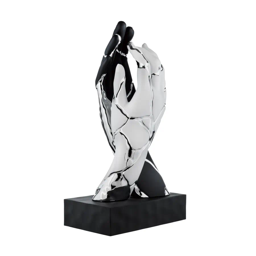 Bongelli scultura mani crepate kintsugi h.38 nero argento base nera cod. ME2587 2NAG