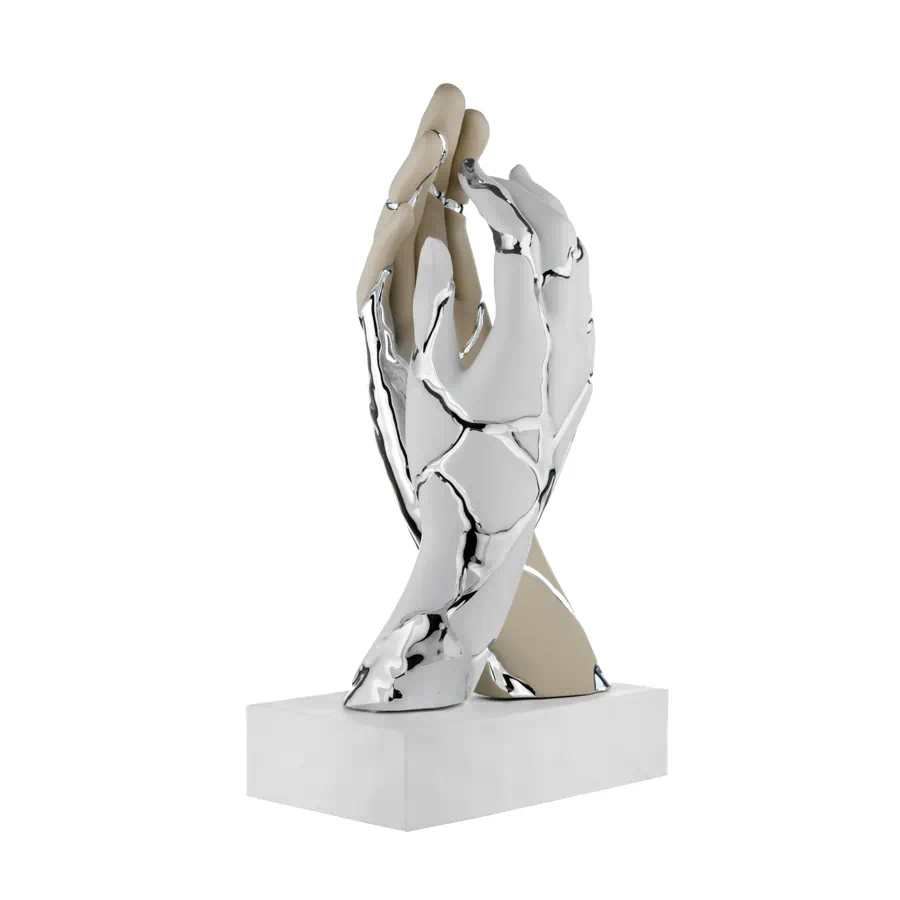 Bongelli scultura mani crepate kintsugi h.38 nocciola argento base bianca cod. ME2588 2NO AG
