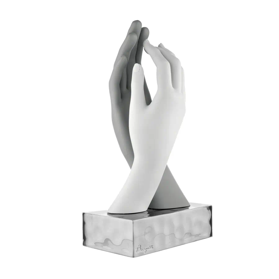 Bongelli scultura mani lisce h. 30 grigio bianco base argento cod. ME2589 2GR AG