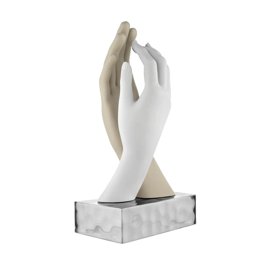 Bongelli scultura mani lisce h. 30 nocciola bianco base argento cod. ME2589 2NO AG