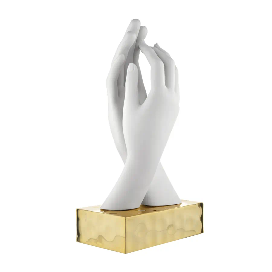 Bongelli scultura mani lisce h.19 bianco base oro cod. ME2589 1BI OR