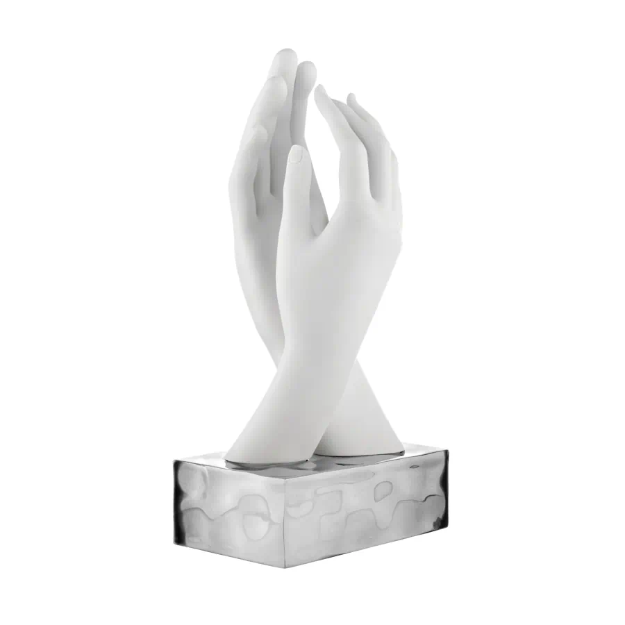 Bongelli scultura mani lisce h.30 bianche base argento cod. ME2589 2BI AG