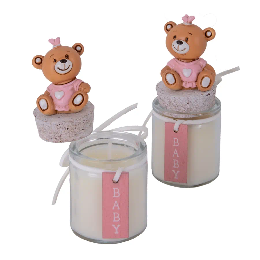 ETM bomboniere Ciuffo orso candela rosa h.10,5 04A420