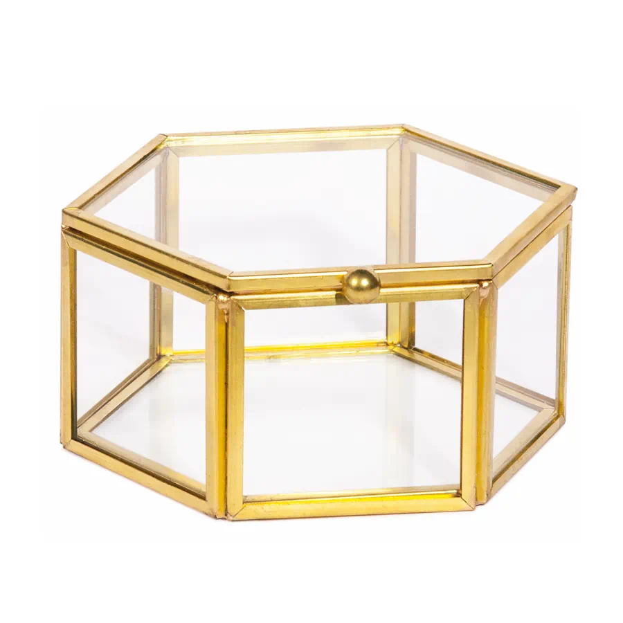 Etm bomboniere golden box esagonale cm.10 h.5 al004