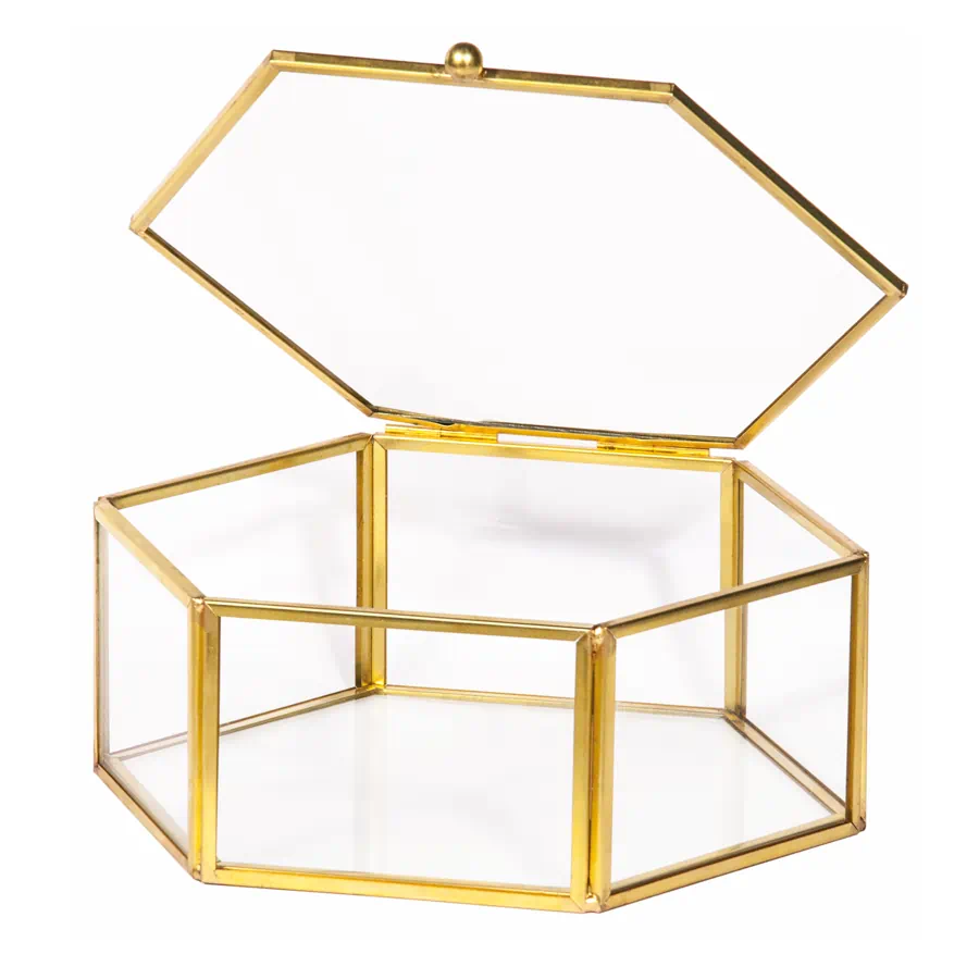 Etm bomboniere golden box esagonale cm.16 h.6 al005
