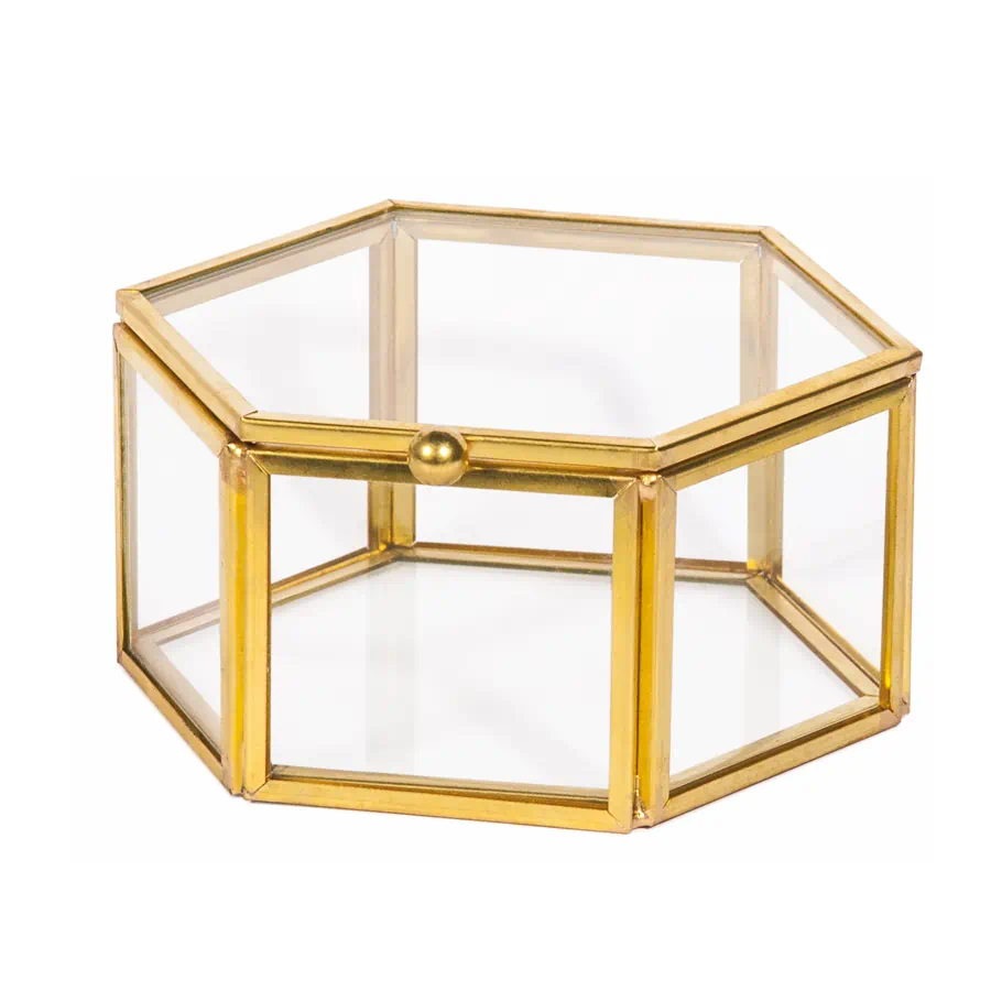 Etm bomboniere golden box esagonale cm.8,5 h.4 al003