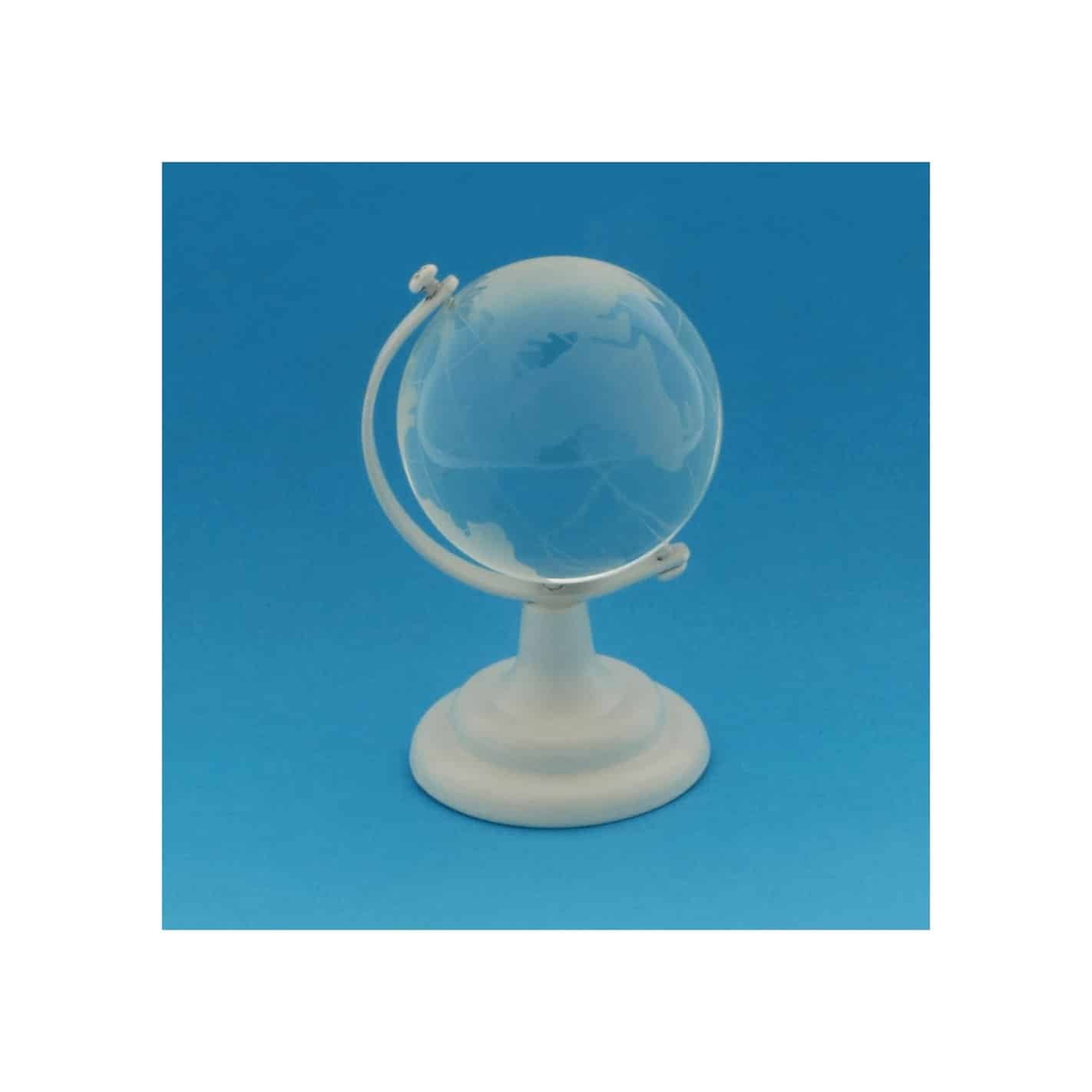 bomboniera mappamondo vetro su base in metallo bianco h 6 cm art 07070