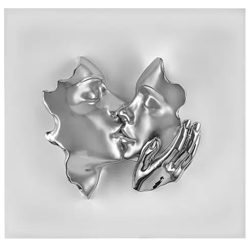 Bongelli quadro bacio pannello bianco visi argento 50x50 cod. ME2615