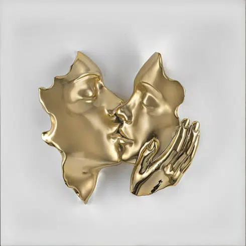 Bongelli quadro bacio pannello bianco visi oro 50x50 cod. ME2615