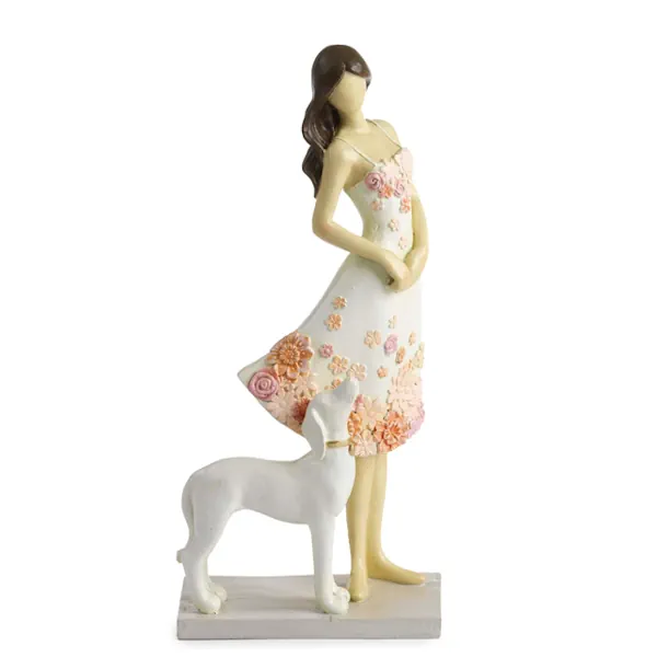 Paben donna stilizzata con cane 22.6 cm. resina PB21162