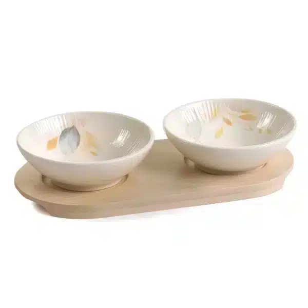 Paben set 2 ciotoline su vassoio 21 cm. porcellana legno PB21122