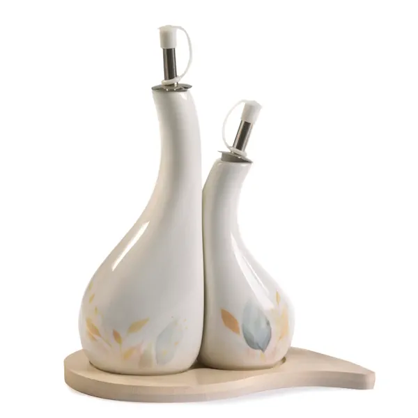Paben set 2 oliere su vassoio 23.2 cm. porcellana legno PB21130