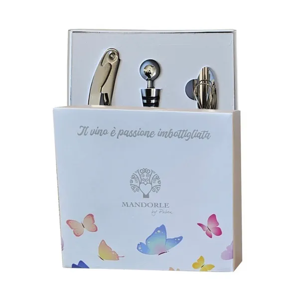 Paben set 3 utensili x vino 11 cm. metallo plastica decorazione farfalle PB21185 